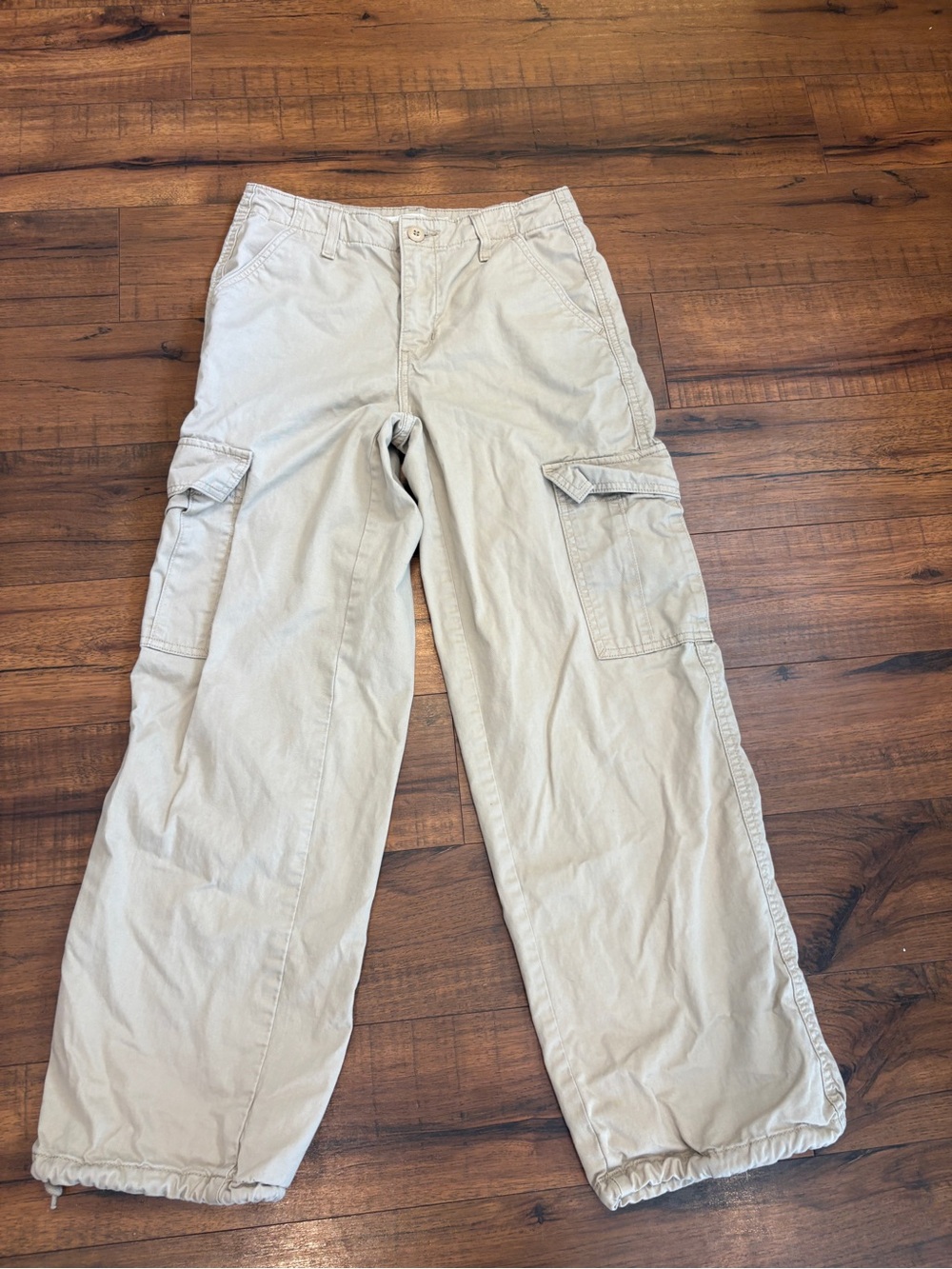 Levis 94 Baggy Cargo Pants Tan Khaki Cotton Drawstring Hem Size 25 Y2K 90s Retro